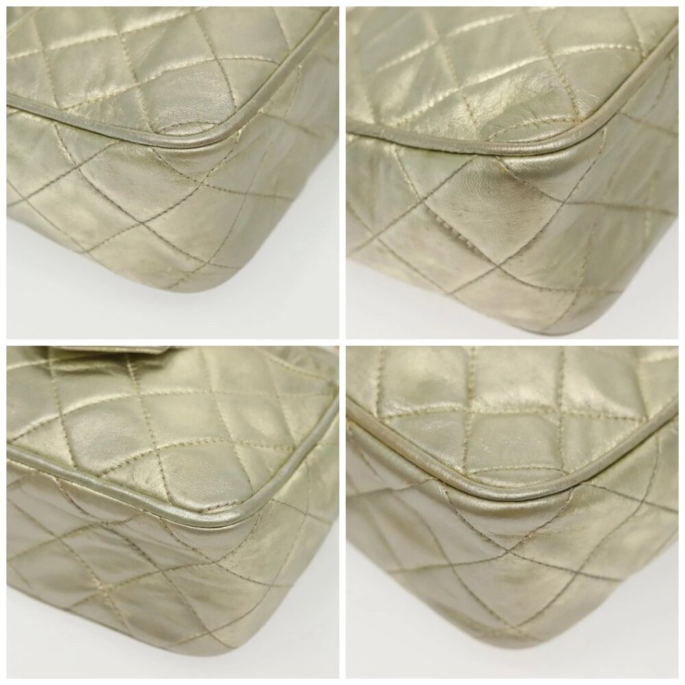 CHANEL Matelasse Chain Shoulder Bag Lamb Skin Champagne Gold CC Auth 138978 - Picture 14 of 16